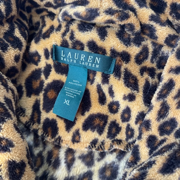Lauren By Ralph Lauren Short Fleece Black and Tan Cheetah Print Bathrobe Size XL - Picture 9 of 9
